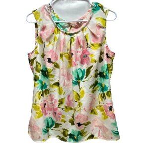 Merona Career Tank Blouse Women's Large Multi Floral Sleeveless Office Wear EUC